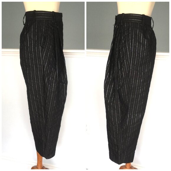 Marc Jacobs Black Wide Leg Pants 4 2 0 XS Barrel High Rise Striped Pleated - Picture 3 of 14